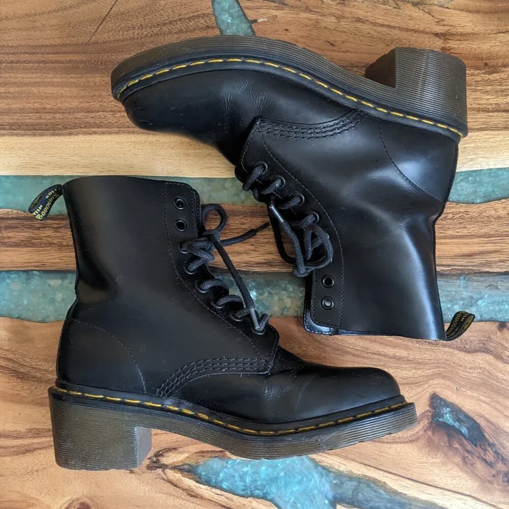 Dr. Martens Black Combat Boots Fractured knee cap. Will not be wearing - Picture 3 of 6